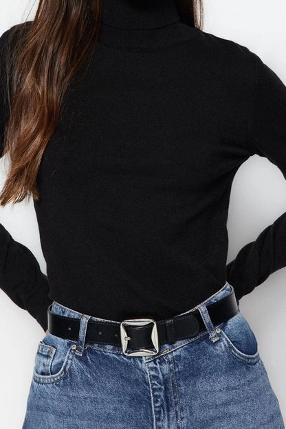 Women Fashion Stylish Turtleneck Standard Sleeve Regular Special Yarn Knitwear Sweater