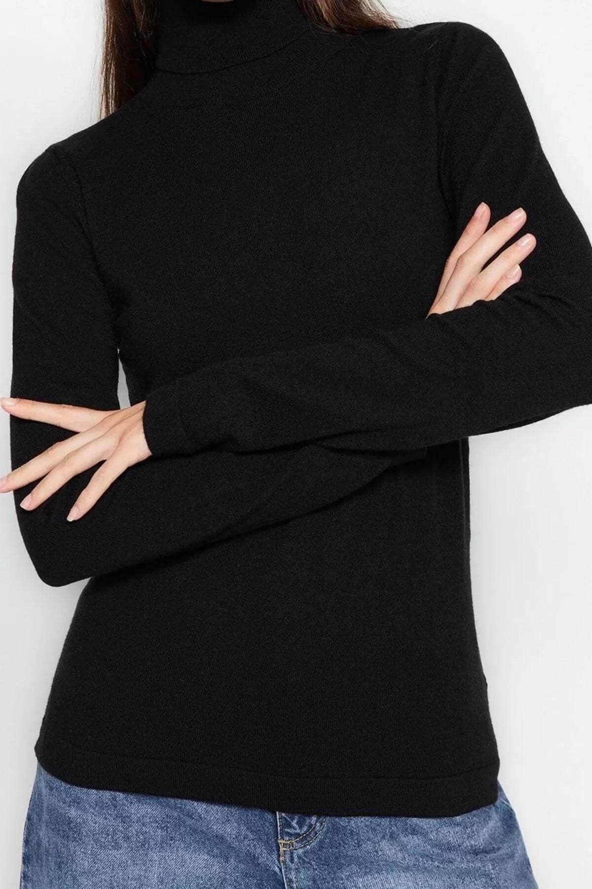 Women Fashion Stylish Turtleneck Standard Sleeve Regular Special Yarn Knitwear Sweater