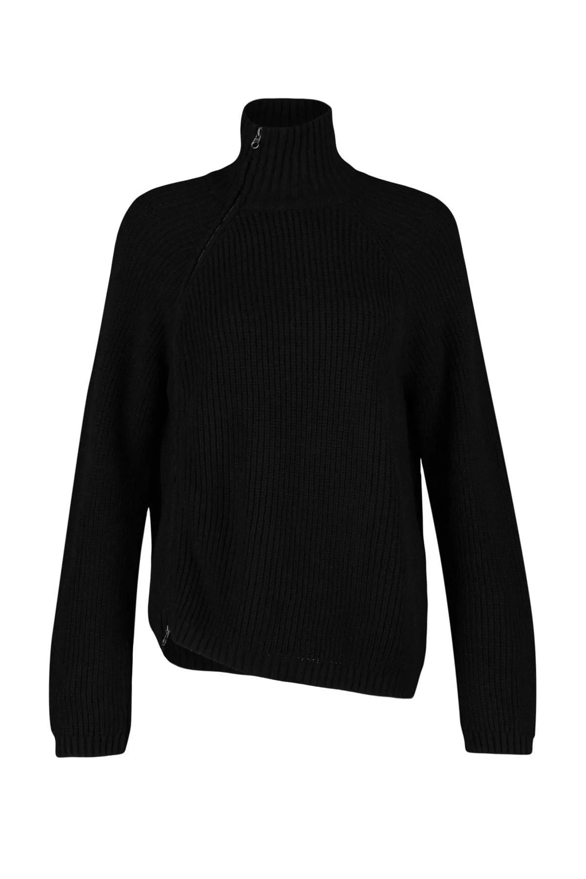 Women's Fashion Stylish Stand Collar Standard Sleeve Regular Zipper Detailed Knitwear Sweater