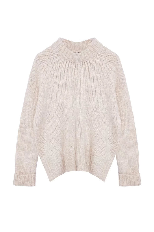 Women Fashion Stylish Crew Neck Standard Sleeve Regular Soft Texture Knitwear Sweater