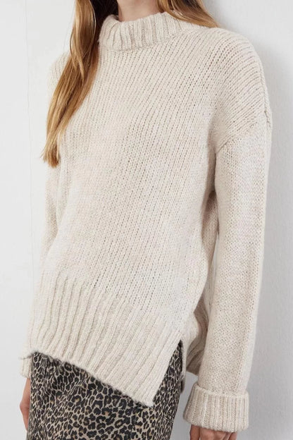 Women Fashion Stylish Crew Neck Standard Sleeve Regular Soft Texture Knitwear Sweater