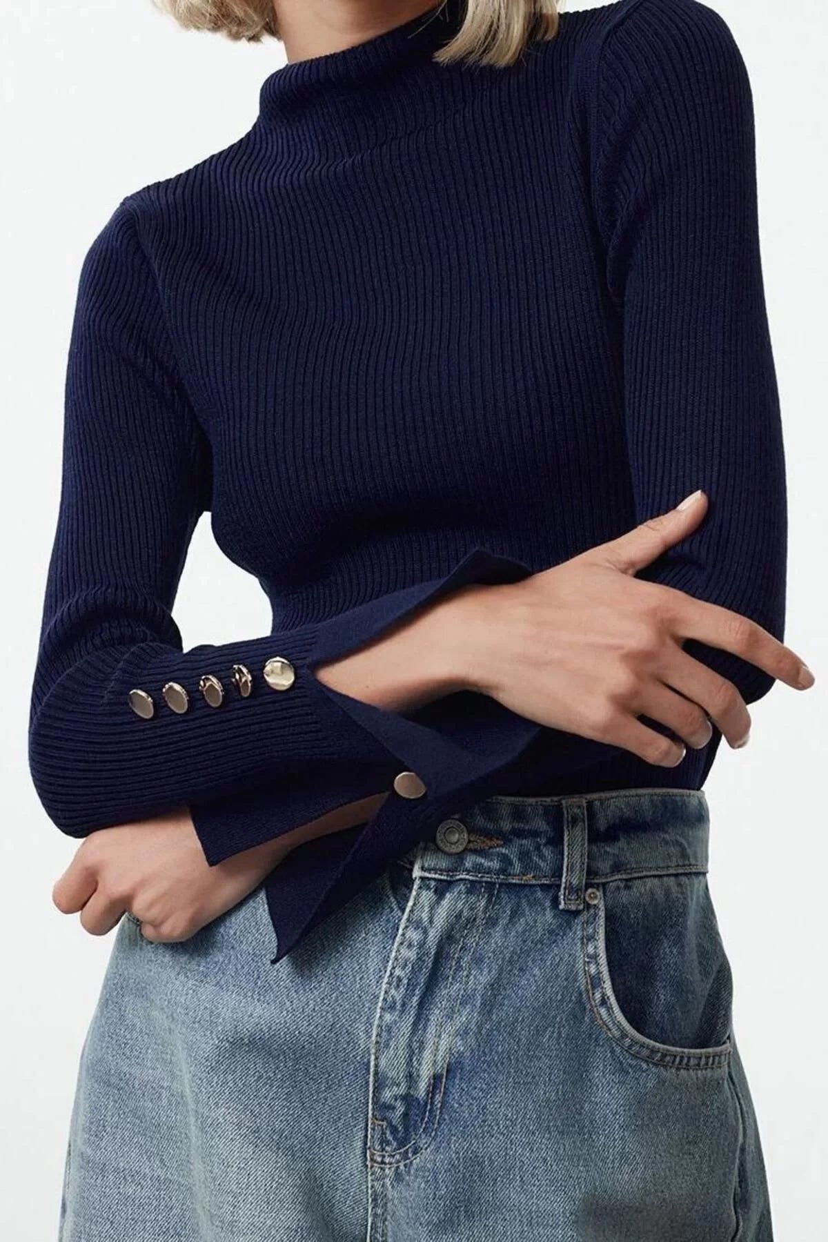 Women Fashion Stylish Crew Neck Standard Sleeve Regular Sleeve Detailed Knitwear Sweater