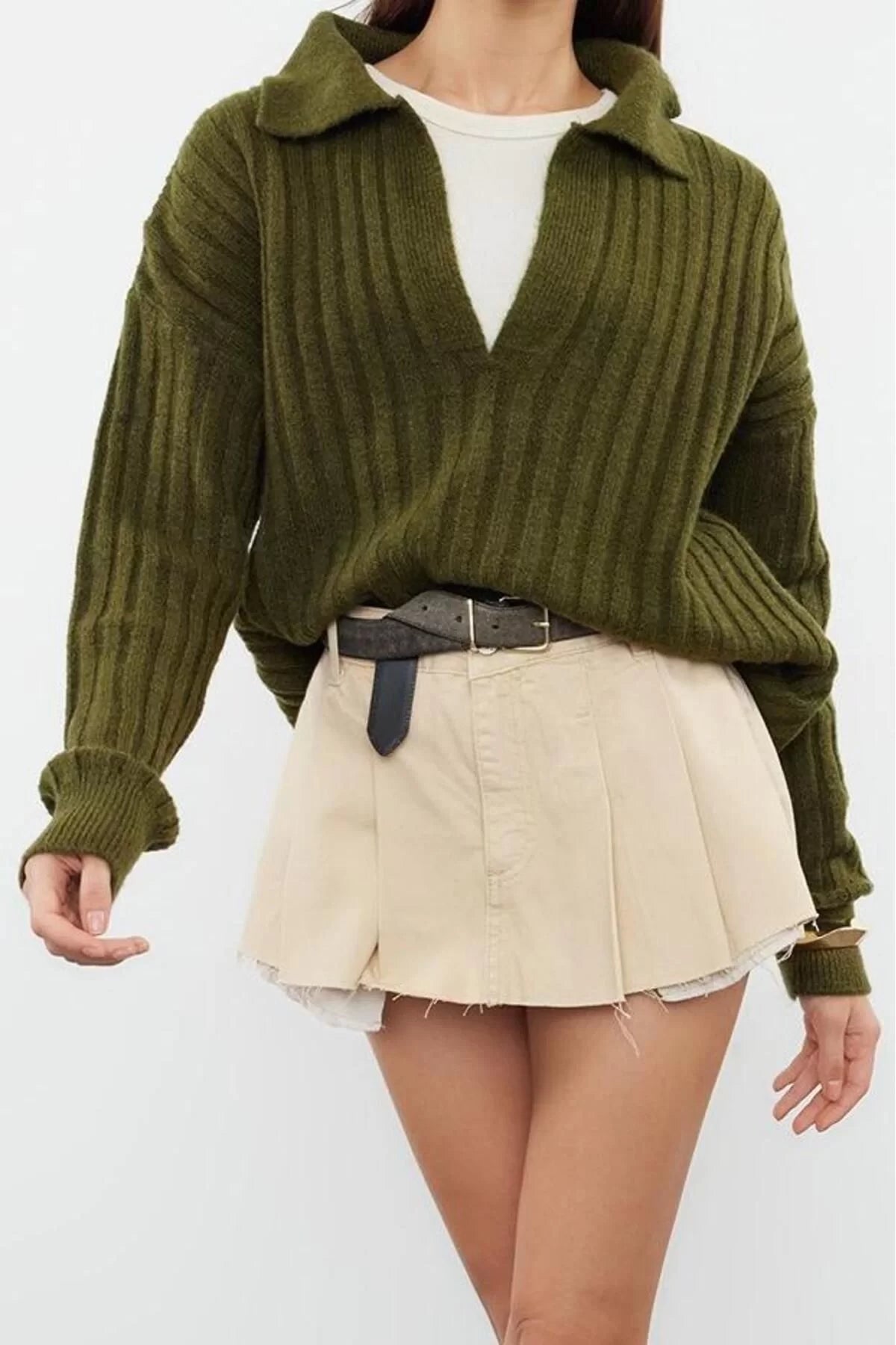 Women Fashion Stylish Polo Neck Standard Sleeve Regular Soft Texture Knitwear Sweater