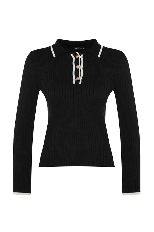 Women Fashion Stylish Polo Collar Standard Sleeve Regular Premium Special Yarn Knitwear Sweater