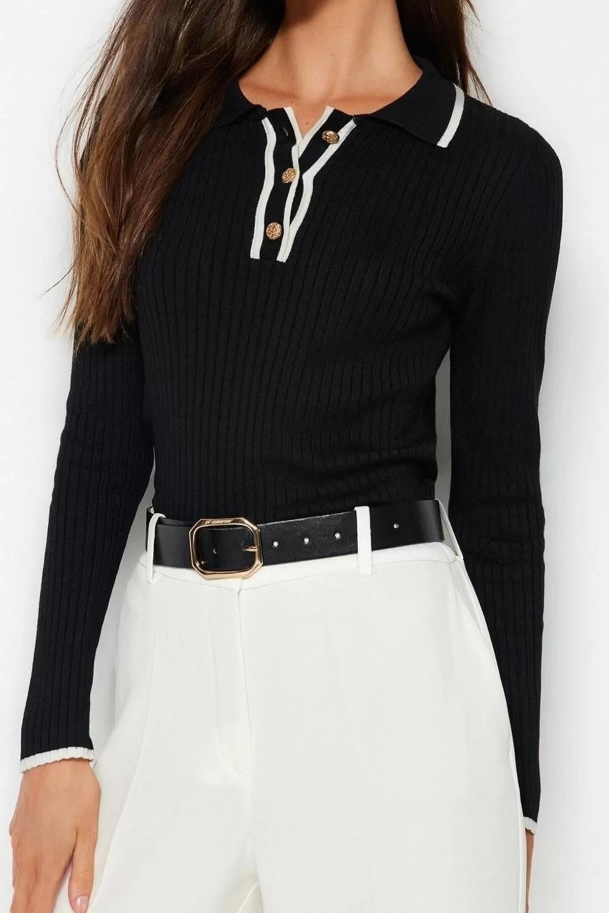 Women Fashion Stylish Polo Collar Standard Sleeve Regular Premium Special Yarn Knitwear Sweater