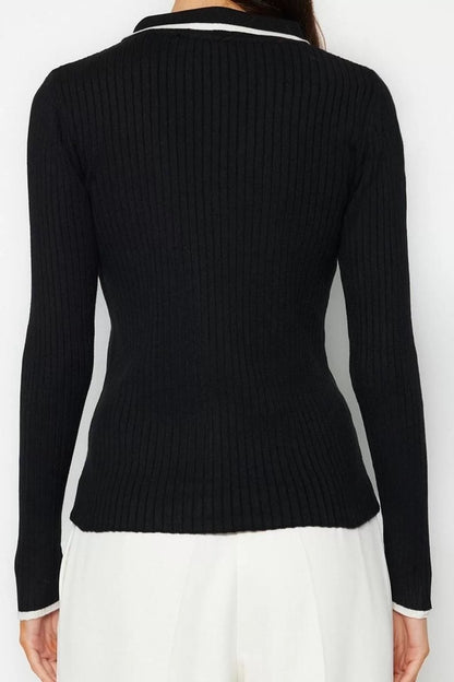 Women Fashion Stylish Polo Collar Standard Sleeve Regular Premium Special Yarn Knitwear Sweater