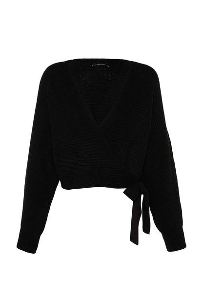 Women Fashion Stylish Double Breasted Standard Sleeve Crop Collar Knitwear Sweater