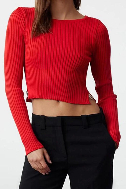 Women Fashion Stylish Crew Neck Standard Sleeve Crop Heart Accessory Knitwear Sweater