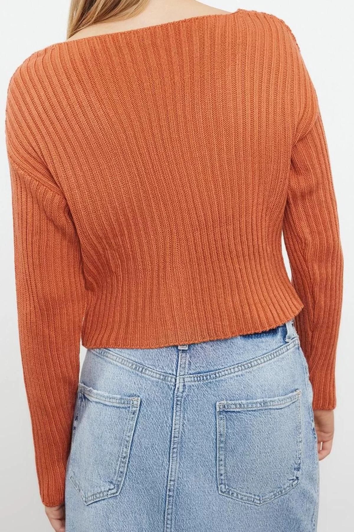 Women Fashion Stylish V Neck Standard Sleeve Crop Basic Knitwear Sweater