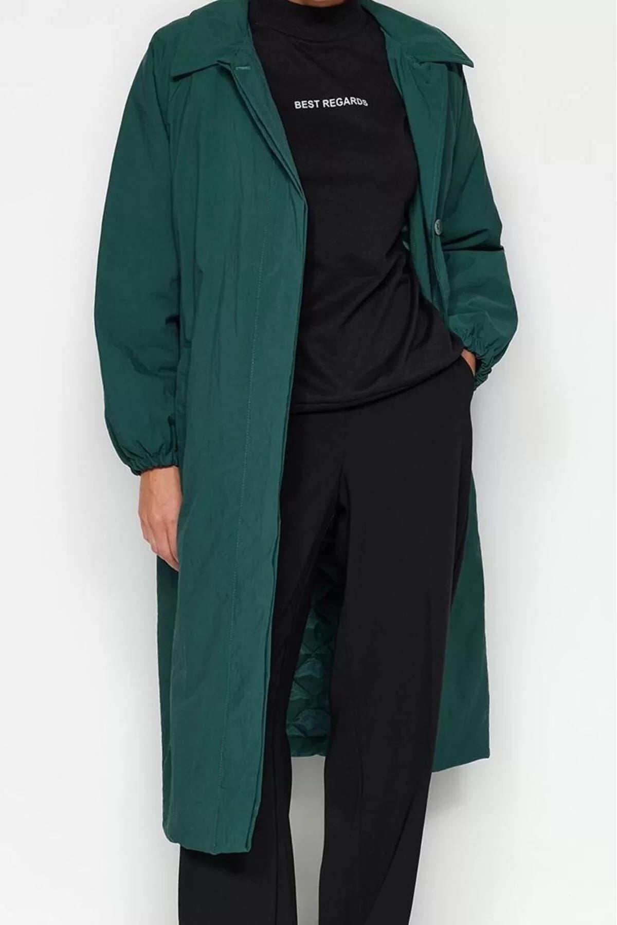 Women Fashion Stylish Loose Jacket Collar Long Plain Lined Oversize Water Repellent Long Coat