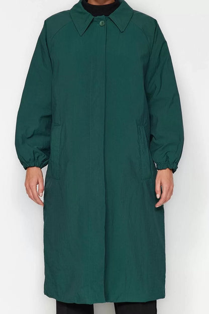 Women Fashion Stylish Loose Jacket Collar Long Plain Lined Oversize Water Repellent Long Coat