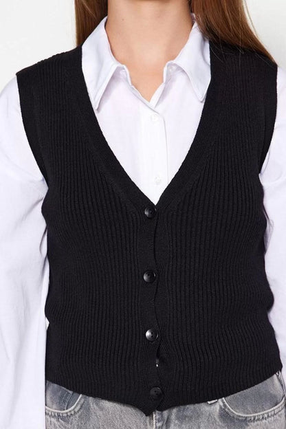 Women Fashion Stylish V Neck Standard Sleeve Regular Special Yarn Knitwear Vest