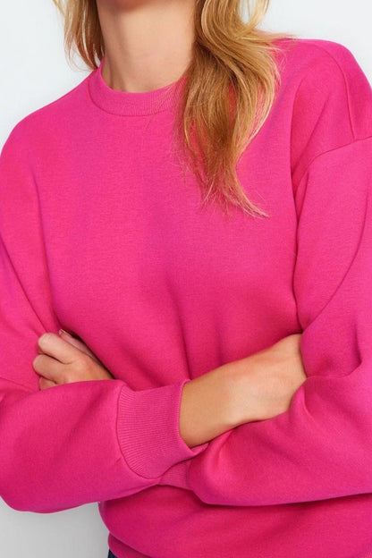 Women's Regular Crew Neck Low Sleeve Regular Thick Polar Fleece Regular Fit Basic Knitted Sweatshirt