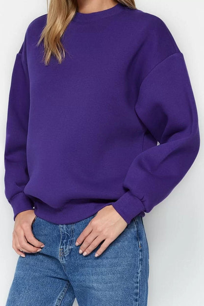 Women's Regular Crew Neck Low Sleeve Regular Thick Polar Fleece Regular Fit Basic Knitted Sweatshirt