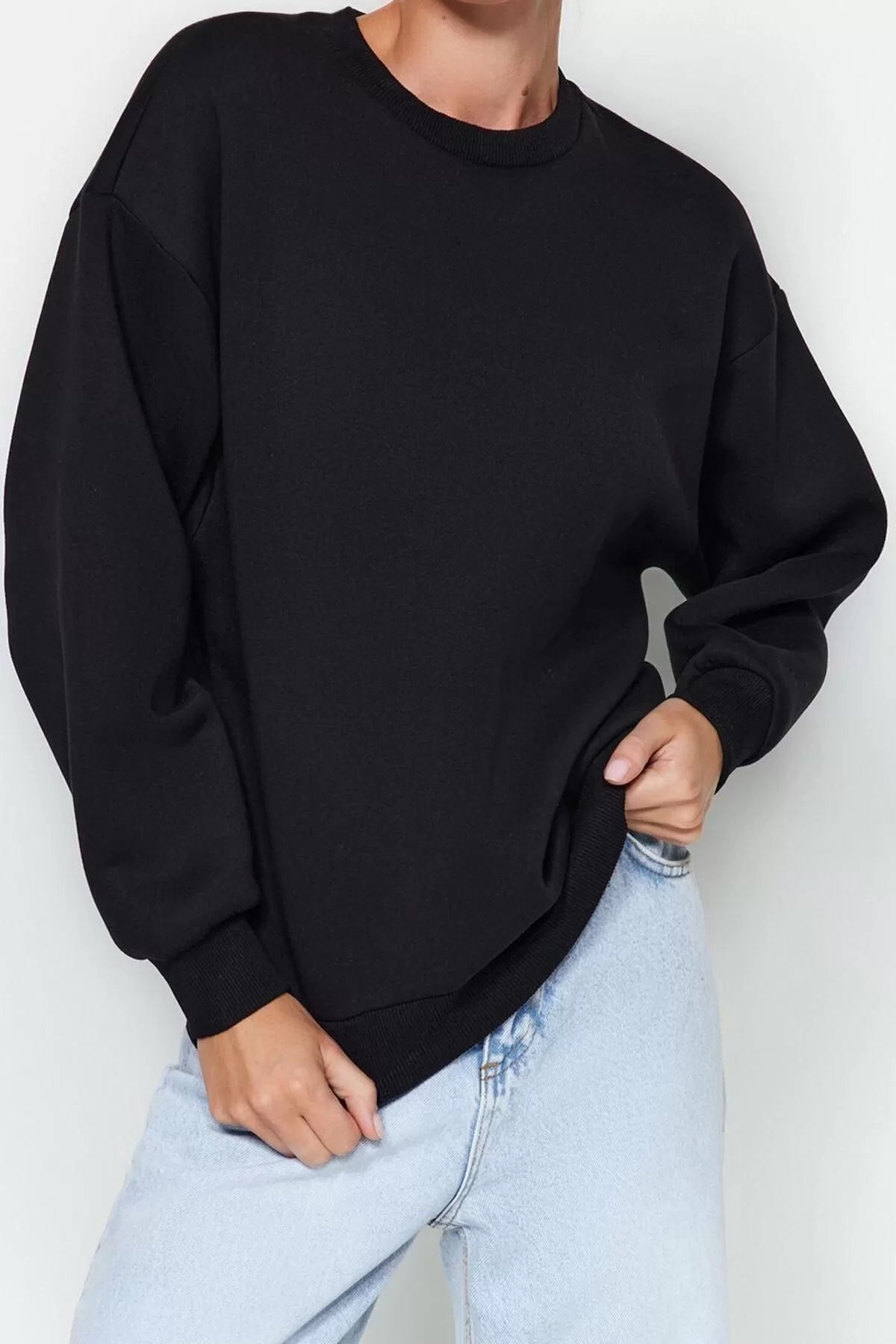 Women's Regular Crew Neck Low Sleeve Regular Thick Polar Fleece Regular Fit Basic Knitted Sweatshirt