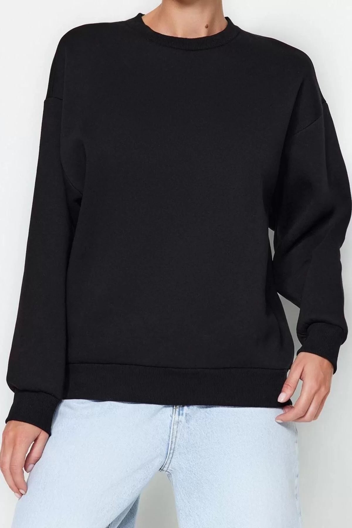 Women's Regular Crew Neck Low Sleeve Regular Thick Polar Fleece Regular Fit Basic Knitted Sweatshirt