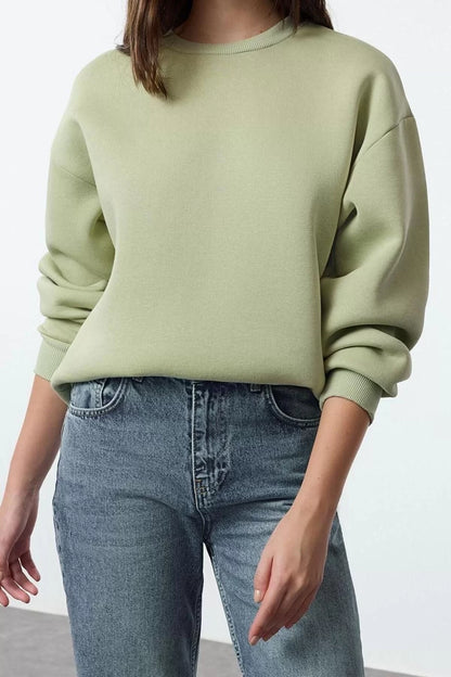 Women's Regular Crew Neck Low Sleeve Regular Thick Polar Fleece Regular Fit Basic Knitted Sweatshirt