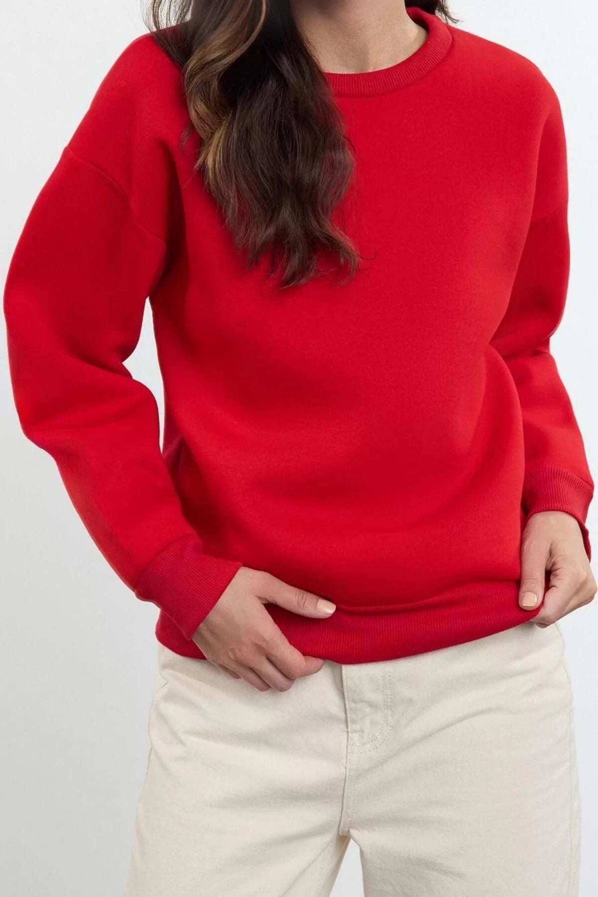 Women's Regular Crew Neck Low Sleeve Regular Thick Polar Fleece Regular Fit Basic Knitted Sweatshirt