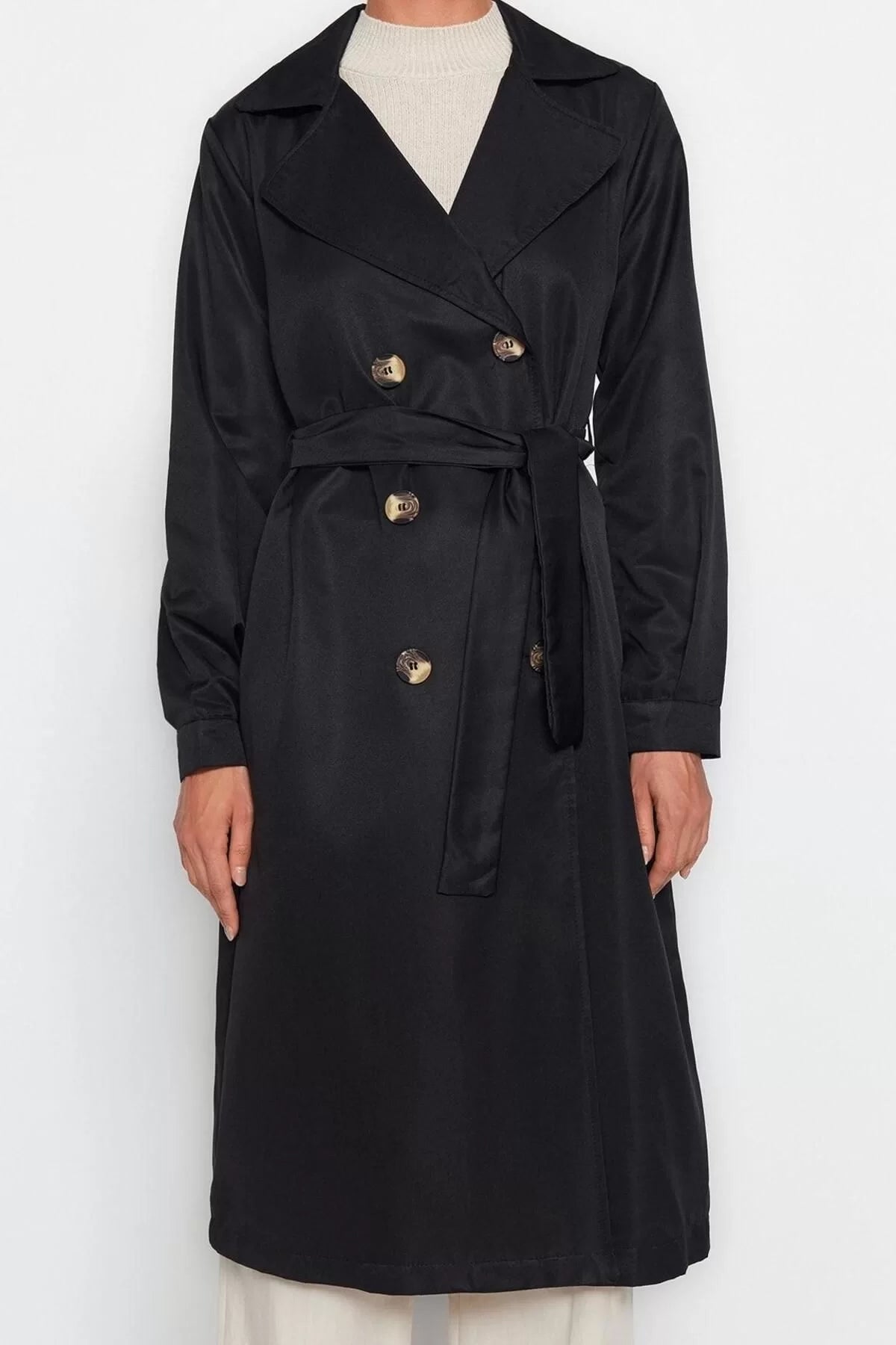 Women Fashion Stylish Oversize Jacket Collar Long Plain Unlined Belted Water Repellent Long Trench Coat