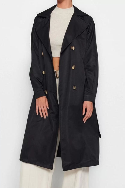 Women Fashion Stylish Oversize Jacket Collar Long Plain Unlined Belted Water Repellent Long Trench Coat