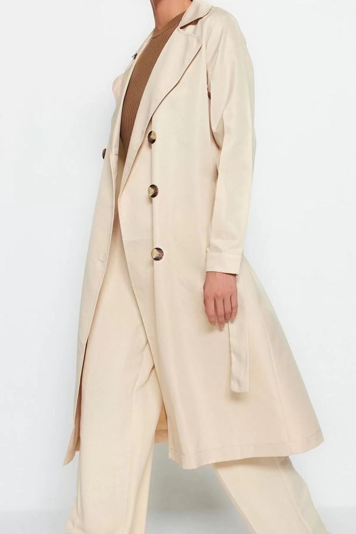 Women Fashion Stylish Oversize Jacket Collar Long Plain Unlined Belted Water Repellent Long Trench Coat