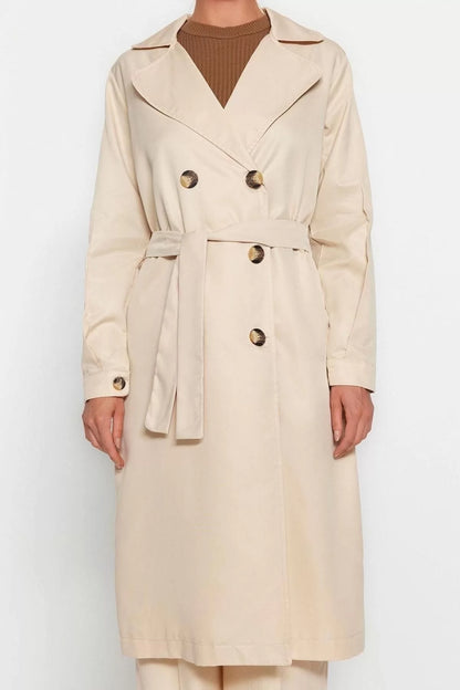 Women Fashion Stylish Oversize Jacket Collar Long Plain Unlined Belted Water Repellent Long Trench Coat