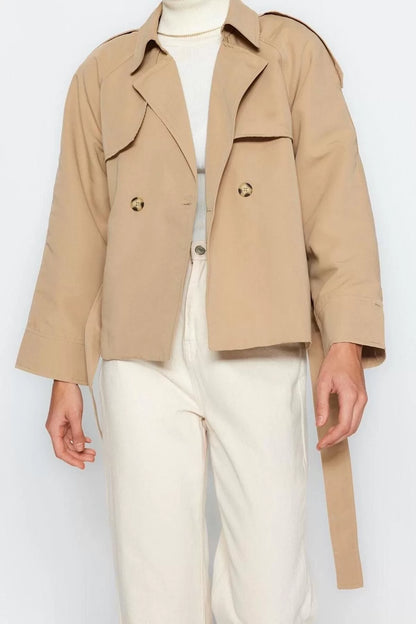 Women Fashion Stylish Oversize Jacket Collar Standard Plain Lined Oversize Wide Cut Belted Trench Coat