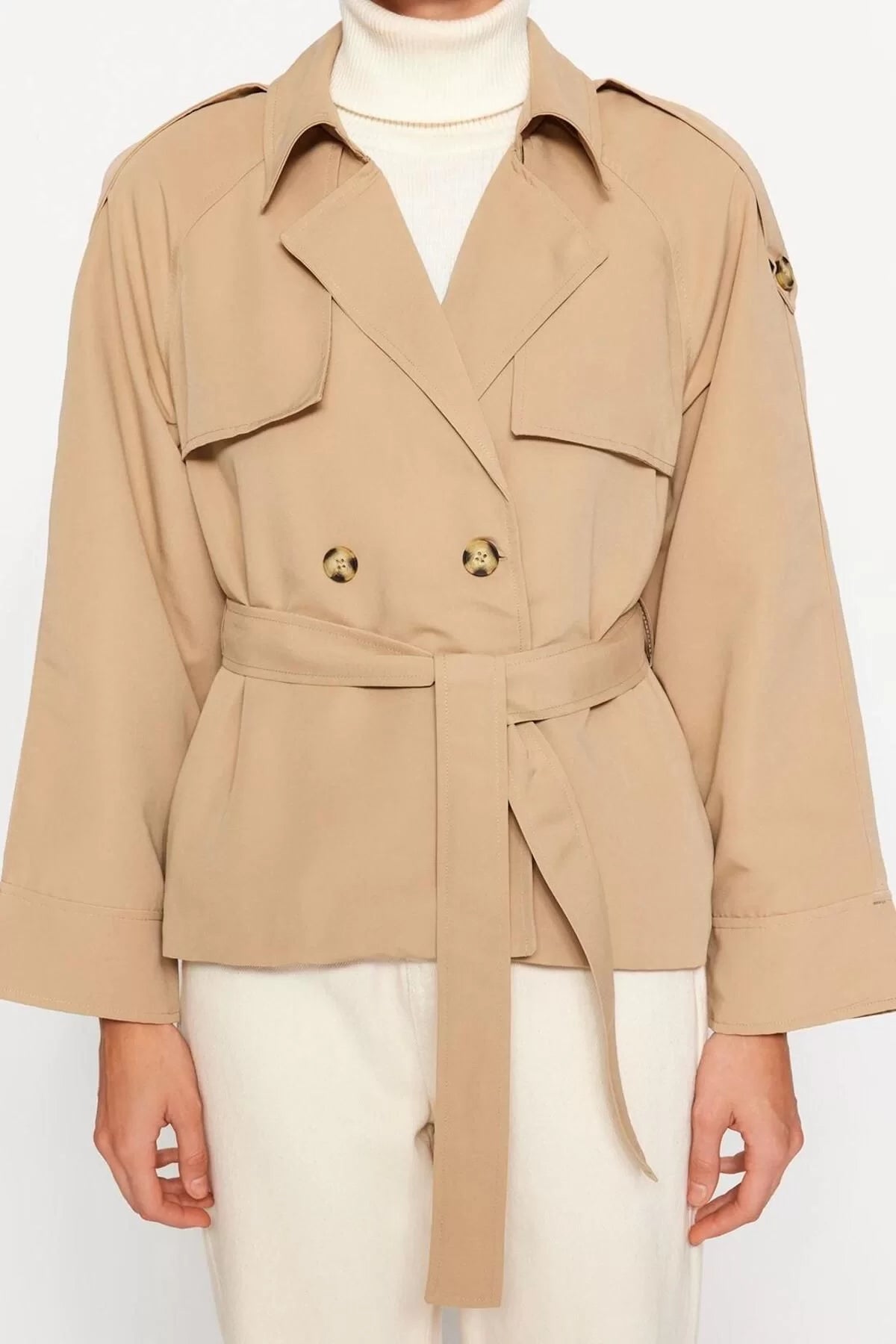 Women Fashion Stylish Oversize Jacket Collar Standard Plain Lined Oversize Wide Cut Belted Trench Coat