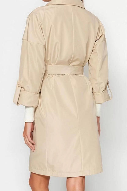 Women Fashion Stylish Oversize Jacket Collar Midi Plain Lined Oversize Belted Water Repellent Long Trench Coat