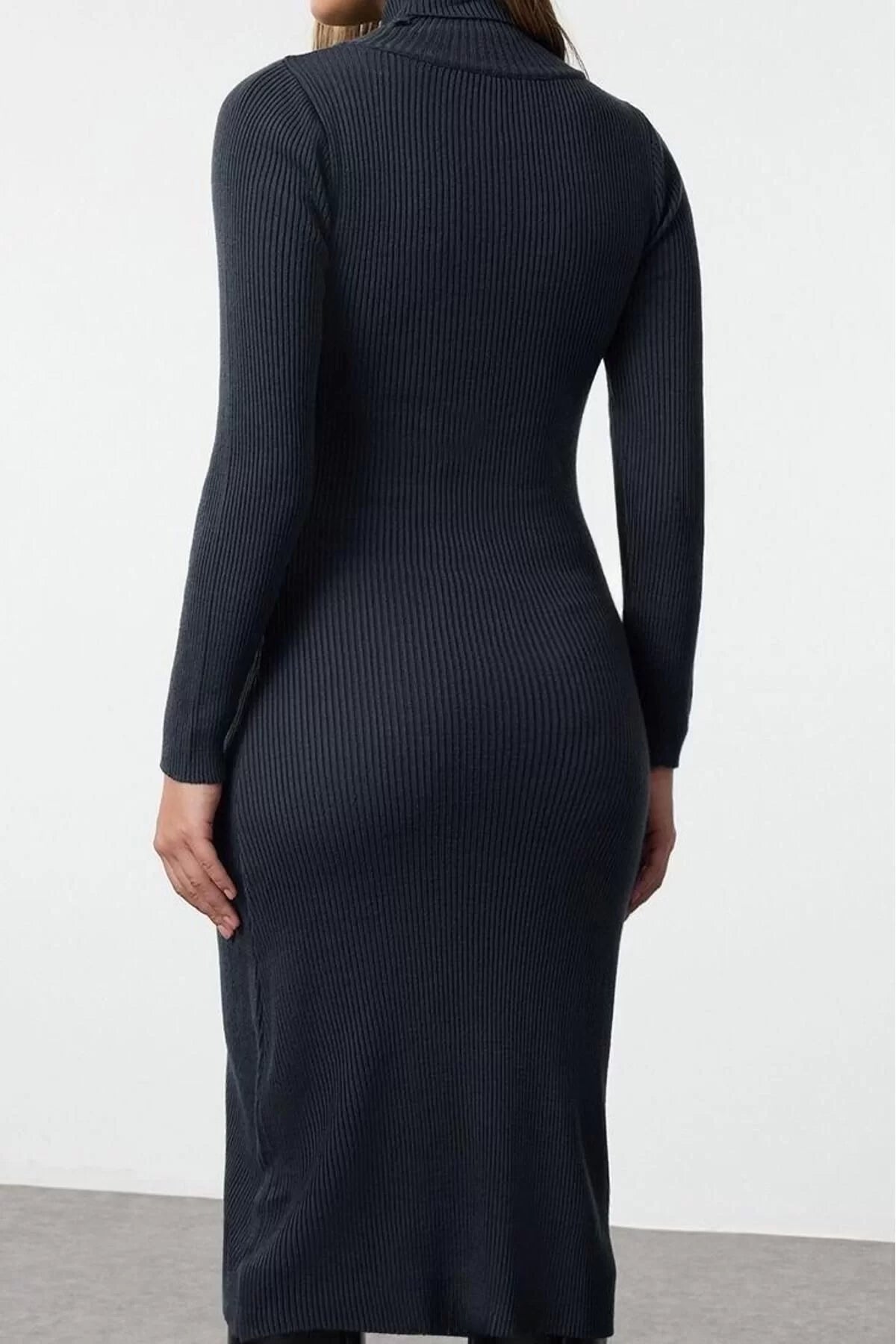 Women Fashion Stylish Midi Length Turtleneck Regular Knitwear Basic Dress