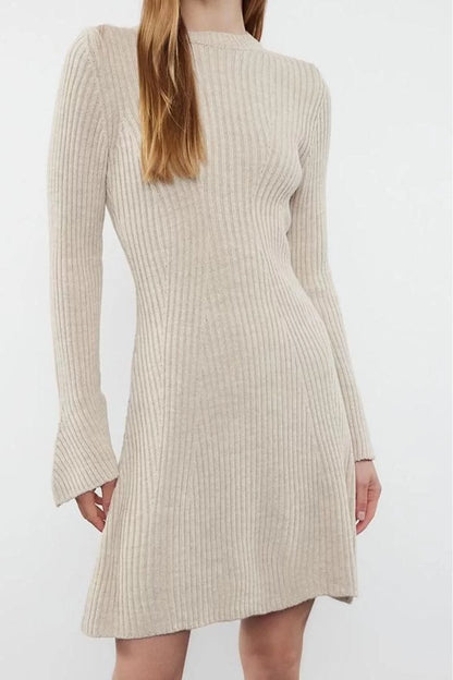 Women Fashion Stylish Mini Length Crew Neck Regular Knitwear A-Line Form Fit Dress