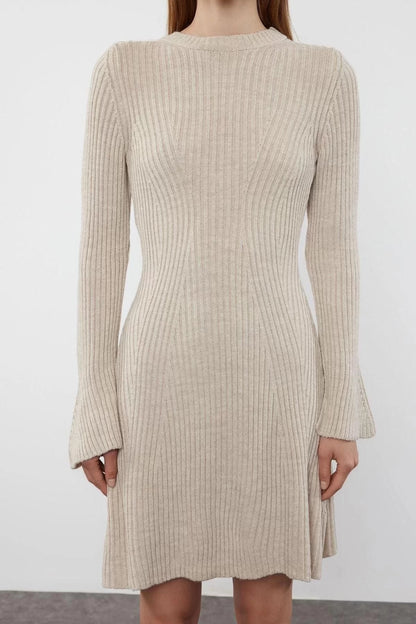 Women Fashion Stylish Mini Length Crew Neck Regular Knitwear A-Line Form Fit Dress