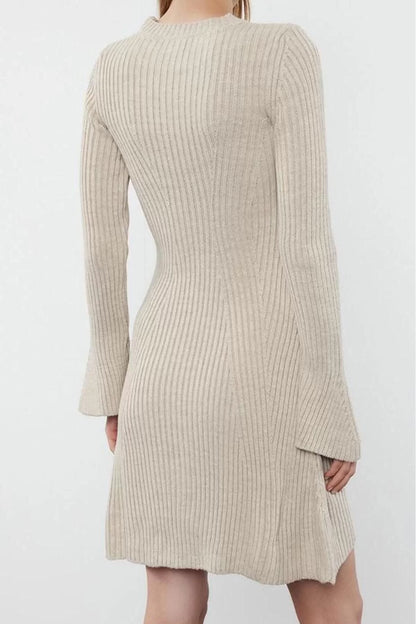 Women Fashion Stylish Mini Length Crew Neck Regular Knitwear A-Line Form Fit Dress