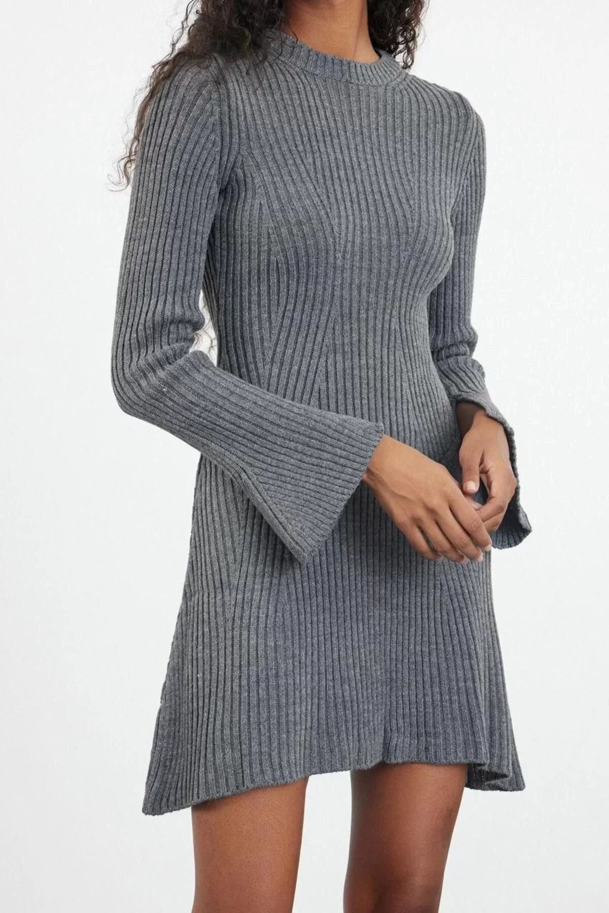 Women Fashion Stylish Mini Length Crew Neck Regular Knitwear A-Line Form Fit Dress