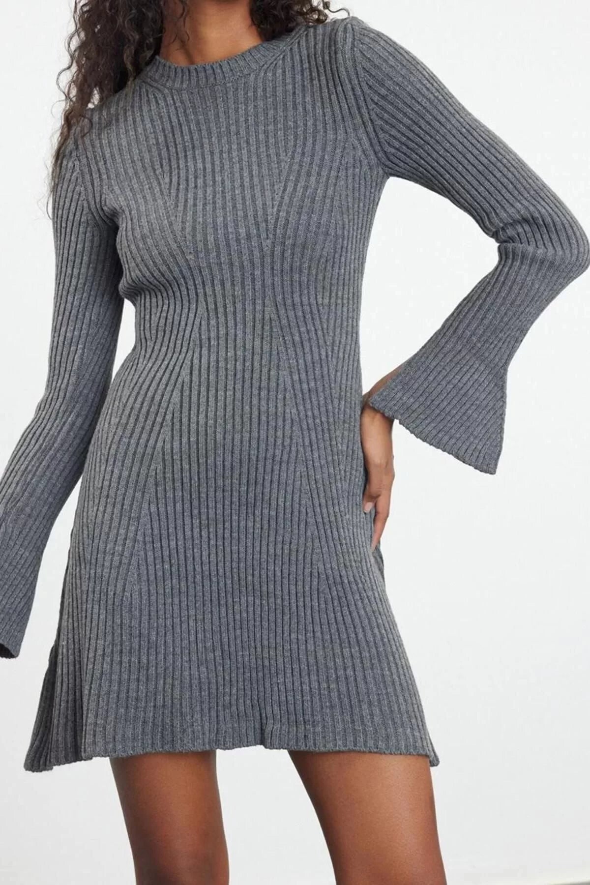 Women Fashion Stylish Mini Length Crew Neck Regular Knitwear A-Line Form Fit Dress