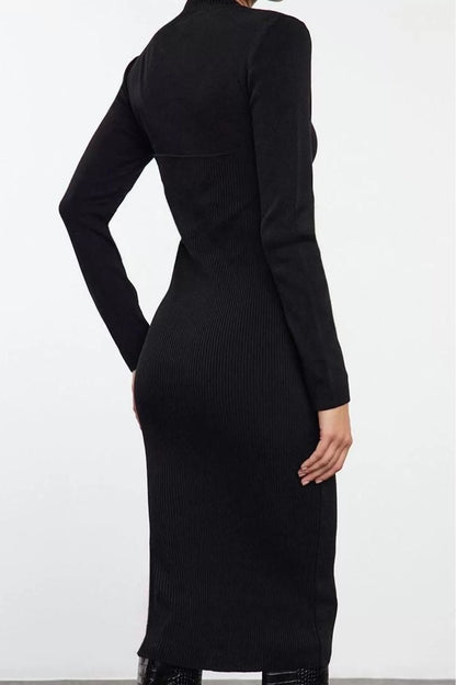 Women's Fashion Stylish Midi Length Stand Collar Slim Knitwear Corset Detail Soft Texture Dress