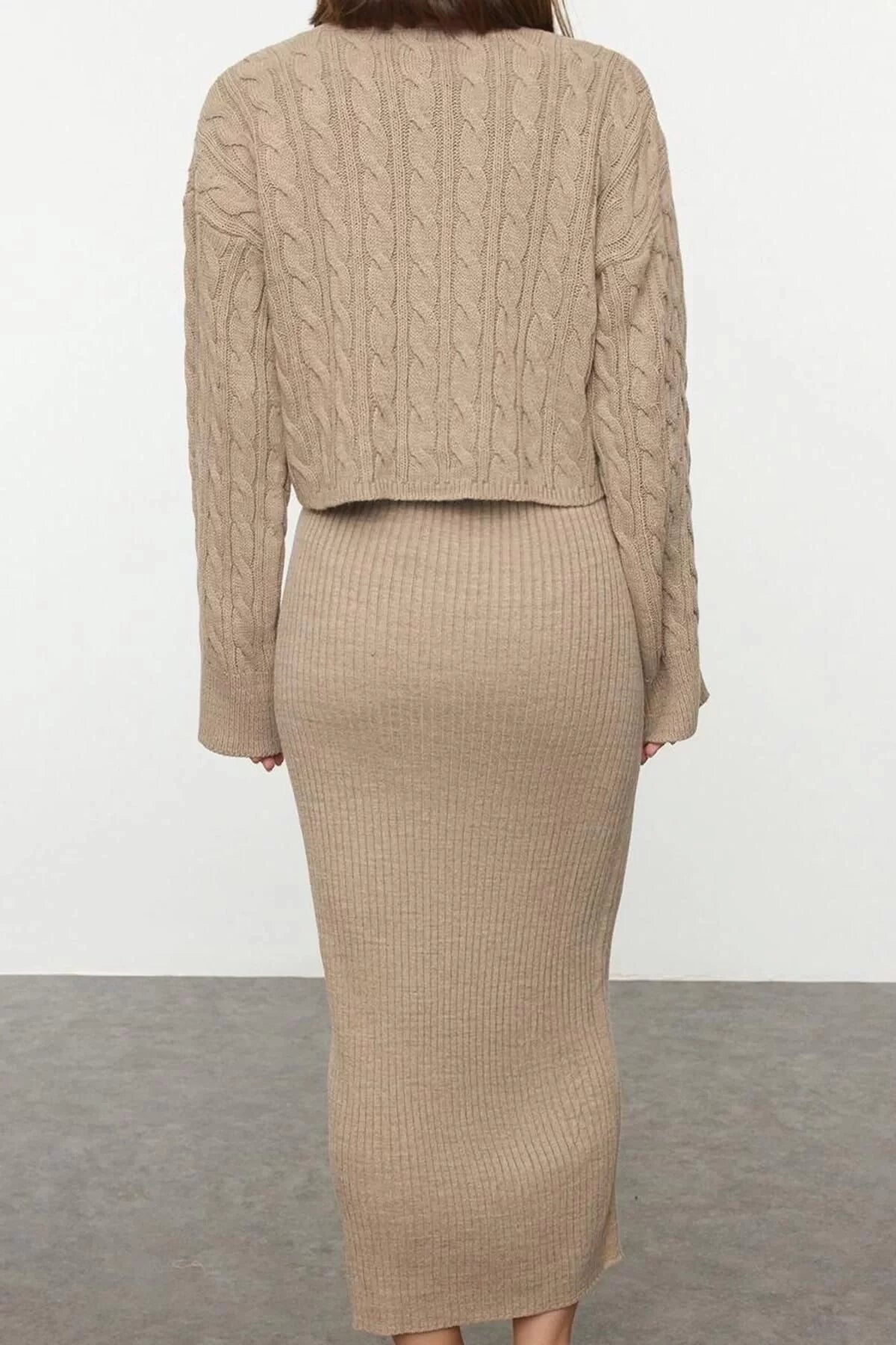 Women Fashion Stylish Regular Length Turtleneck Regular Knitwear Sweater-Dress Set