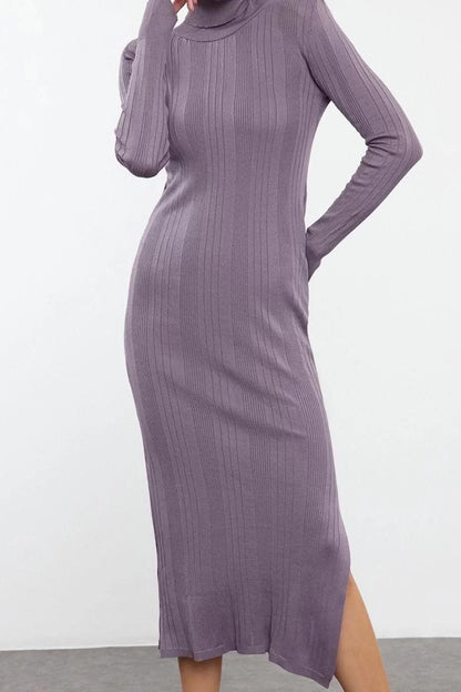 Women Fashion Stylish Maxi Length Stand Collar Slim Knitwear Turtleneck Glitter Yarn Dress