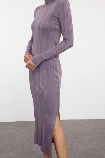 Women Fashion Stylish Maxi Length Stand Collar Slim Knitwear Turtleneck Glitter Yarn Dress