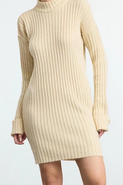 Women Fashion Stylish Mini Length Stand Collar Slim Knitwear Soft Textured Leggings Dress