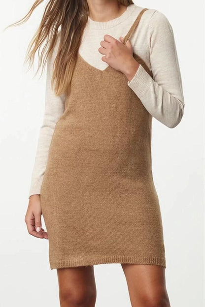 Women Fashion Stylish Mini Length Pool Neck Regular Knitwear Soft Textured Strappy Dress