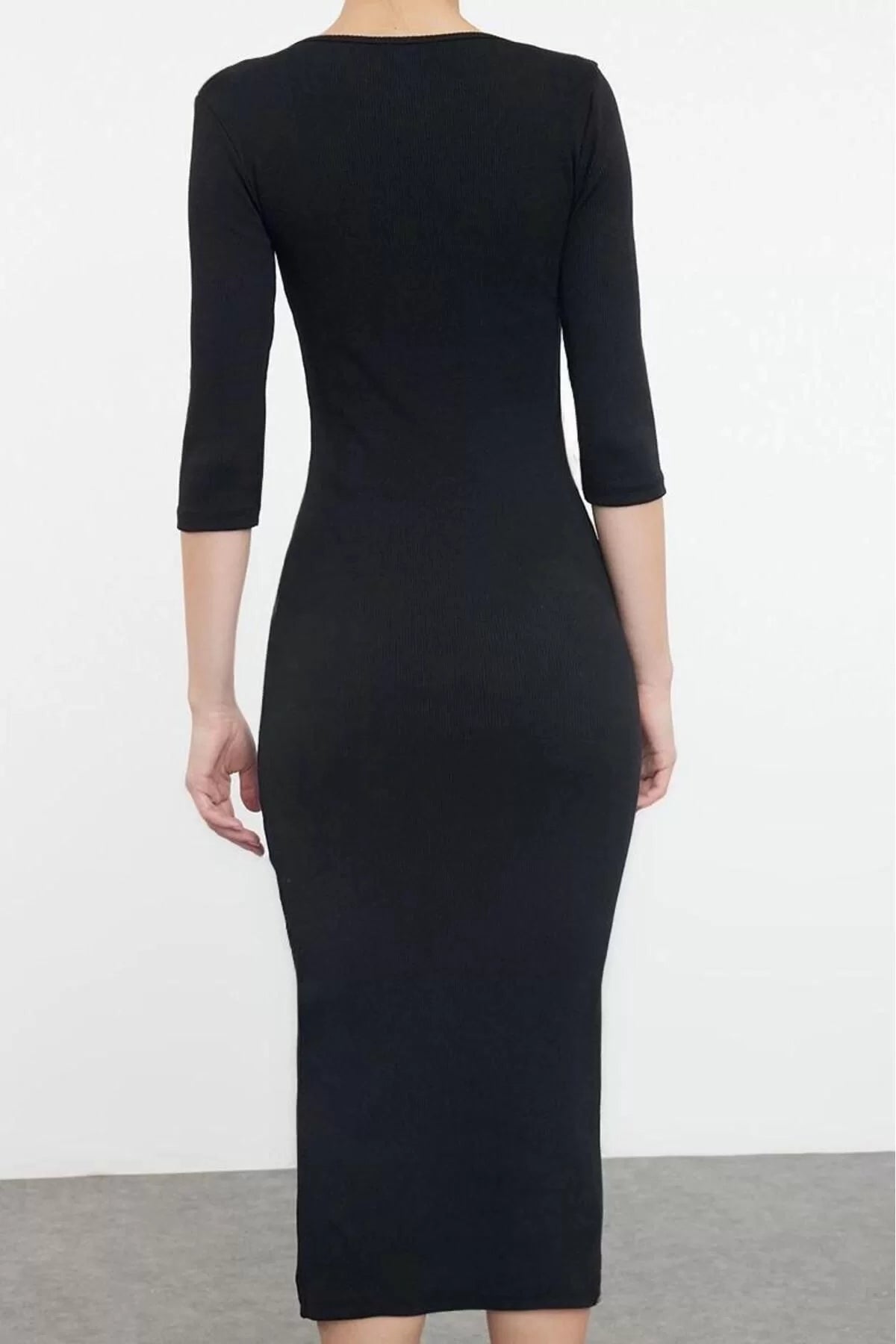 Women Fashion Maxi Length Square Neck Slim Fitted Bodycon Long Sleeve Crew Neck Flexible Knitted Dress