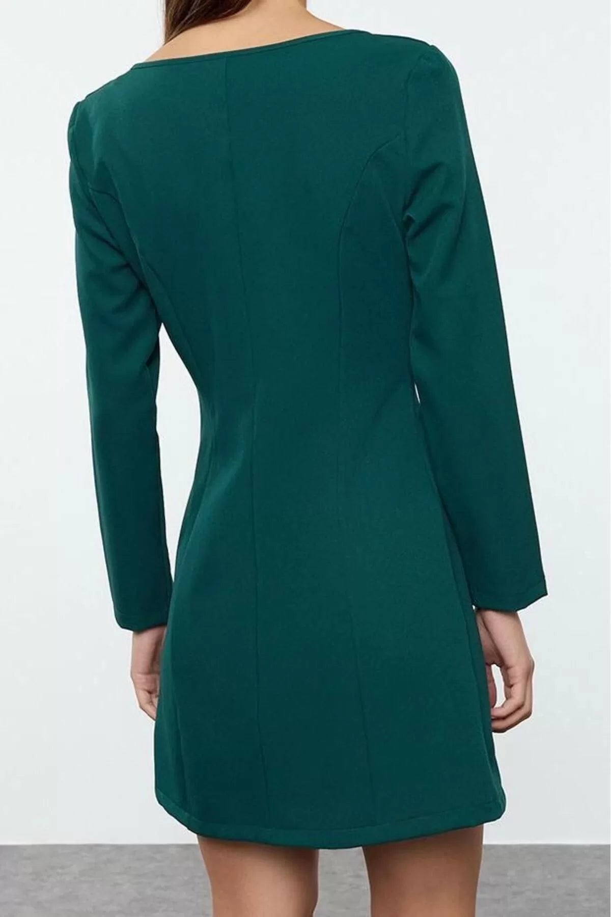 Women Fashion Stylish Mini Length Square Collar Regular Pocket Detailed Woven Jacket Dress