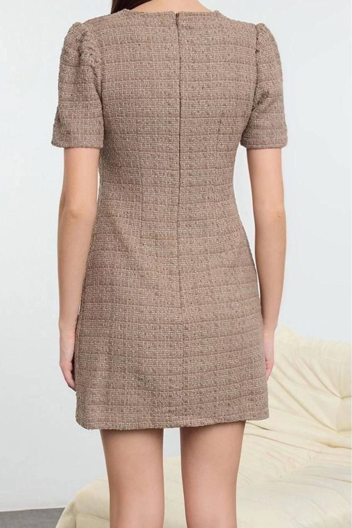 Women Fashion Stylish Mini Length Crew Neck Regular A Cut Pocket Detailed Woven Dress