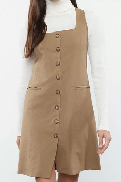 Women Fashion Stylish Mini Length Square Collar Regular Polyviscon Fabric Lined Woven Jacket Dress