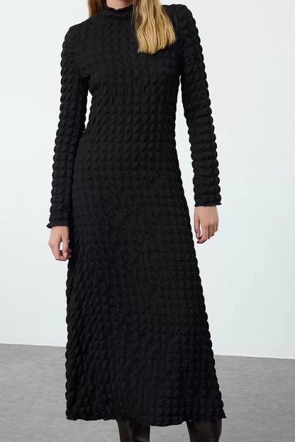 Women Fashion Stylish Maxi Length Crew Neck Regular Plain Textured A-Line Flexible Knitted Dress