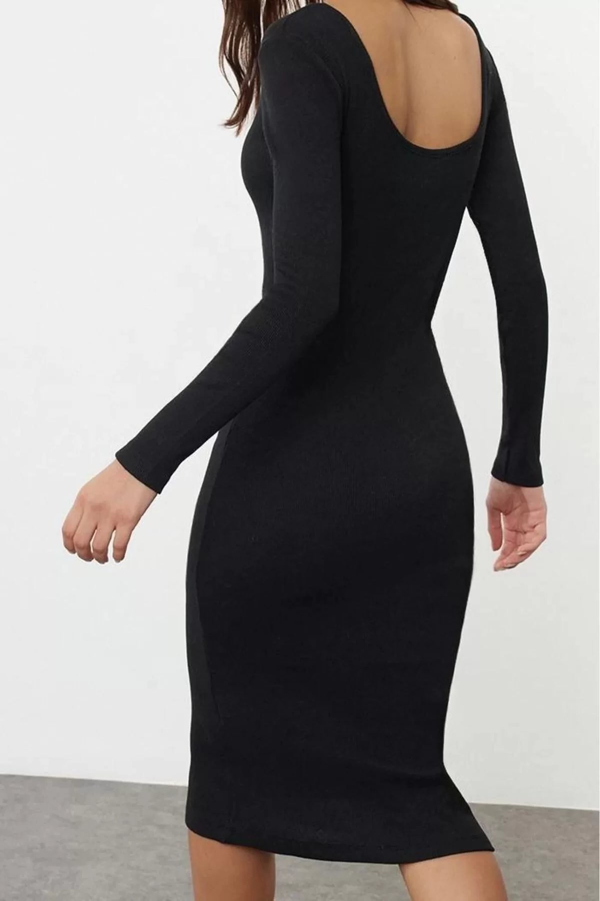 Women's Fashion Midi Length Pool Neck Slim Backless Fitted Elastic Knitted Dress