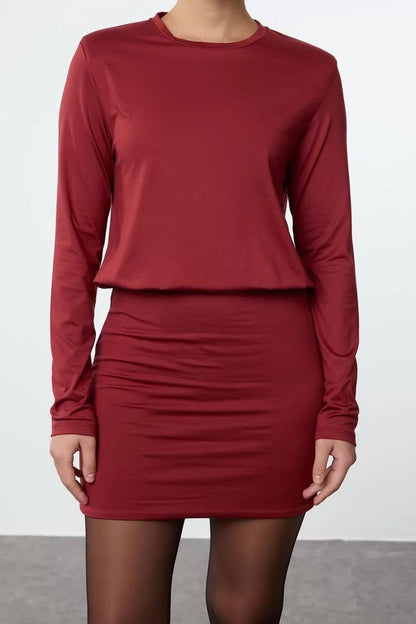 Women's Mini Length Crew Neck Slim Soft Touch Soft Fabric Fitted Body-Smoothing Flexible Knit Dress