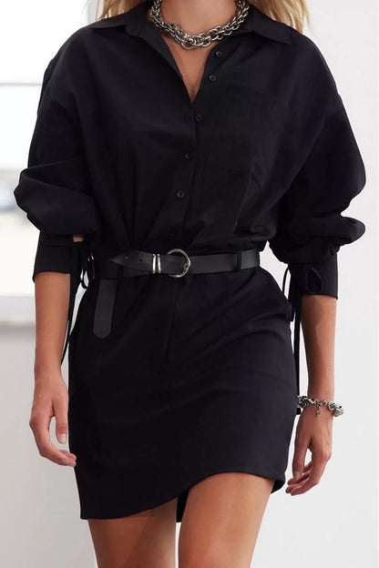 Women Fashion Stylish Mini Length Shirt Collar Regular Limited Edition Belted Woven Dress