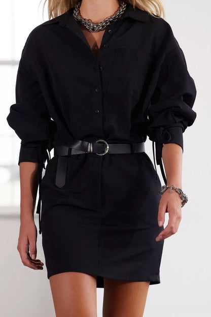 Women Fashion Stylish Mini Length Shirt Collar Regular Limited Edition Belted Woven Dress